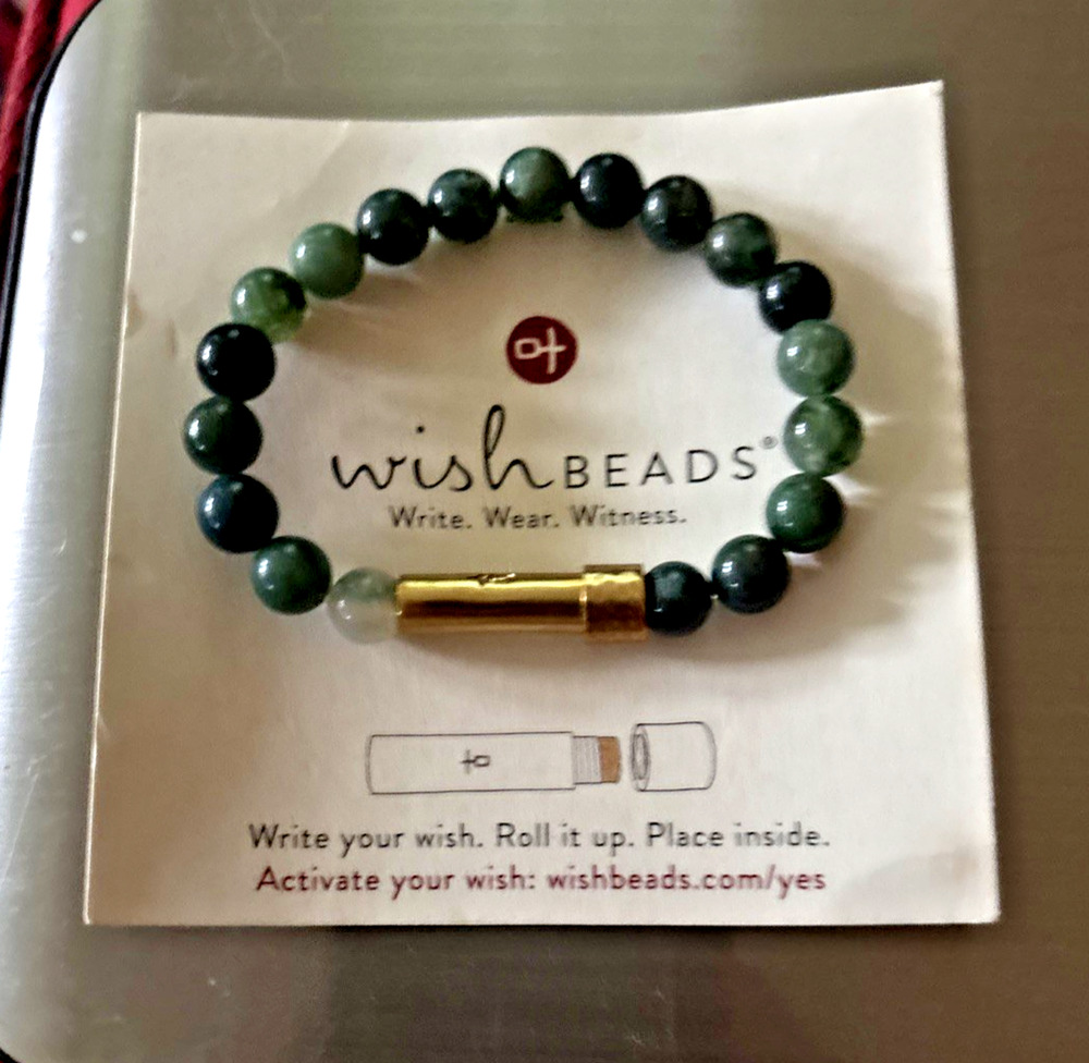 Wishbeads Polished Grass Agate Intention Bracelet Green Gemstone wish cylinder